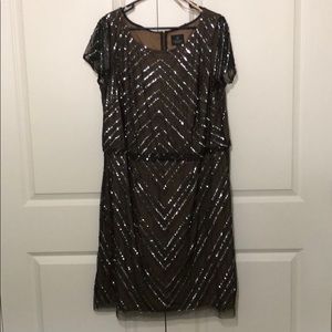 Brown/Black Beaded Adrianna Papell cocktail dress